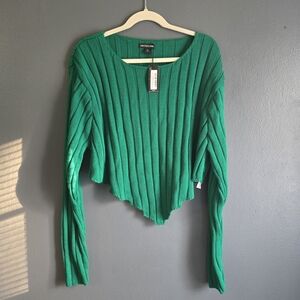 PrettyLittleThing Bright Green Chunky Knit Long Sleeve Dip Hem Crop 3X